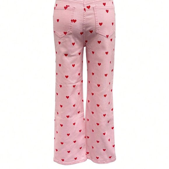 Pink Casual Women's Elastic Fitted Heart Pattern Narrow Leg Pants - Picture 3 of 3